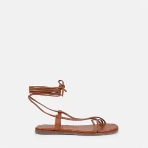 image of Missguided Faux Leather ankle strap flat sandal - Brown