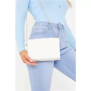 Image of I Saw It First White Padded Quilted Mini Cross Body Bag With Chain - White
