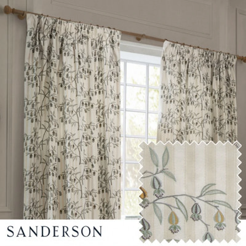 Image of Sanderson Sanderson Chinese Lanterns Embroidered Room Darkening Pencil Pleat Curtains in Beige Size: 117cm width x 183cm drop Beige 117cm width x 18