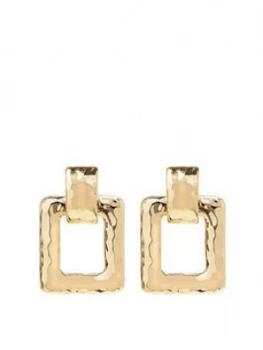 Image of Mood Gold Plated Hammered Medium Square Door Knocker Earrings
