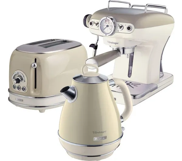 image of Ariete ARPK4 Vintage 2 Slice Toaster, 1.7L Fast Boil Jug Kettle & Espresso Coffee Maker