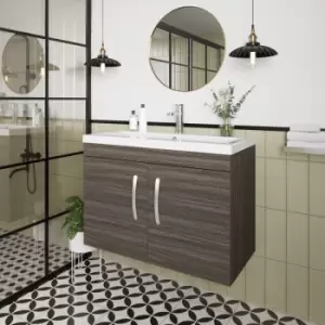Image of Nuie - Athena Wall Hung 2-Door Vanity Unit with Basin-1 800mm Wide - Anthracite Woodgrain