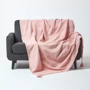 Image of Cotton Rajput Ribbed Pink Throw, 150 x 200cm - Pink - Pink - Homescapes