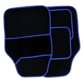 Image of Streetwize Velour Carpet Mat Sets with Coloured Binding - 4 Piece Black/Blue