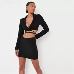 image of Missguided Basic Tailored Crop Tie Blazer - Black