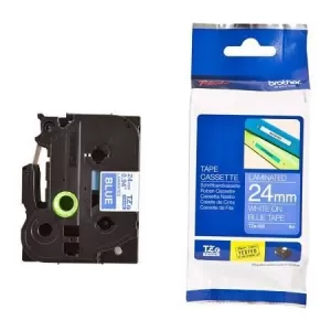 Image of Brother TZE-555 P-touch White On Blue Tape 24mm x 8m