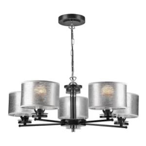 Image of Rosa Multi Arm Pendant Ceiling Light With Fabric Shade, Black, 5x E27