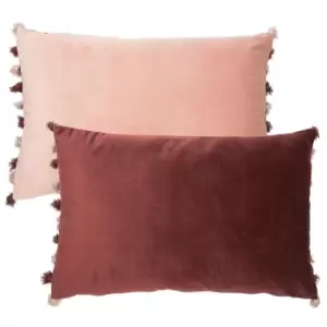 image of Malini Double Sided Nappa Velvet Cushion, Blush/Aubergine