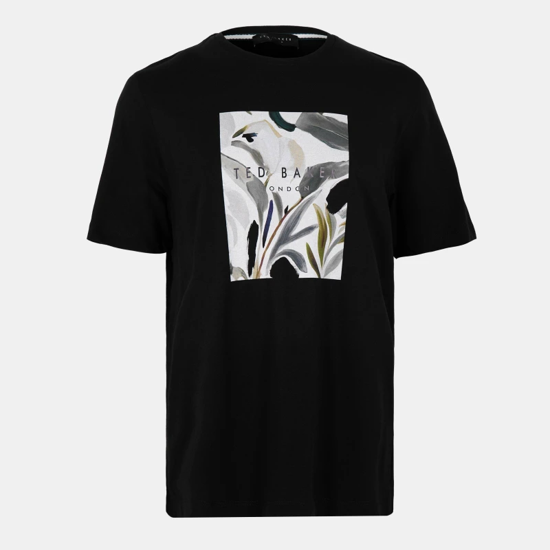 Image of Ted Baker Mens Box Print Cotton Short Sleeve Crew Neck T-Shirt Black male M (3)