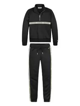 Image of Calvin Klein Jeans Boys Logo Tape Tracktop & Joggers Set - Black, Size Age: 12 Years