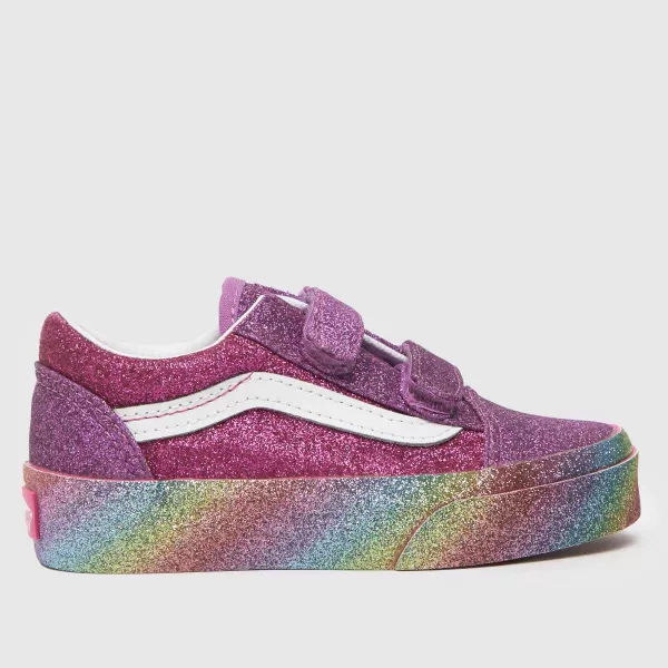 Image of Vans pink old skool glitter Girls Junior trainers Pink UK 2 (EU 33)