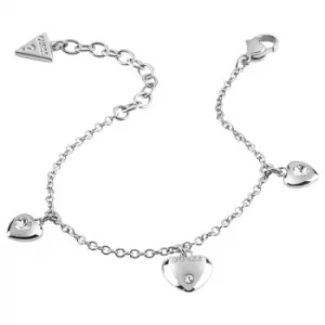 Image of Guess Is For Lovers Silver Tone Heart Charm Bracelet