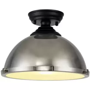 image of Luminosa Talisa Flush Ceiling Lamp E27 With Round 31cm Metal Shade Matt Black, Polished Nickel, Frosted White