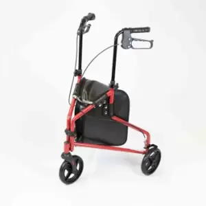 image of NRS Healthcare Steel Folding 3 Wheel Rollator Walking Aid with Bag - Red