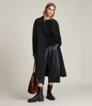 Image of AllSaints Womens Freya Wool Blend Coat, Black, Size: 12