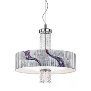 image of Emozione Designer Glass Cylindrical Pendant Light Polished Chrome - Kiss Silver Pattern, 6x E27