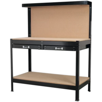 Image of Sealey Metal Workbench with 2 Drawers and Pegboard 1.22m
