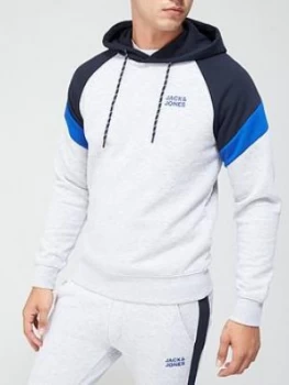 image of Jack & Jones Colour Block Logo Hoodie - Grey