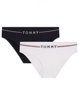 Image of Tommy Hilfiger Girls 2 Pack Logo Bikini Briefs - Navy/White, Size Age: 8-10 Years, Women