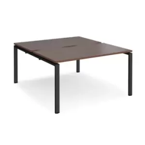 Image of Bench Desk 2 Person Rectangular Desks 1400mm Walnut Tops With Black Frames 1600mm Depth Adapt