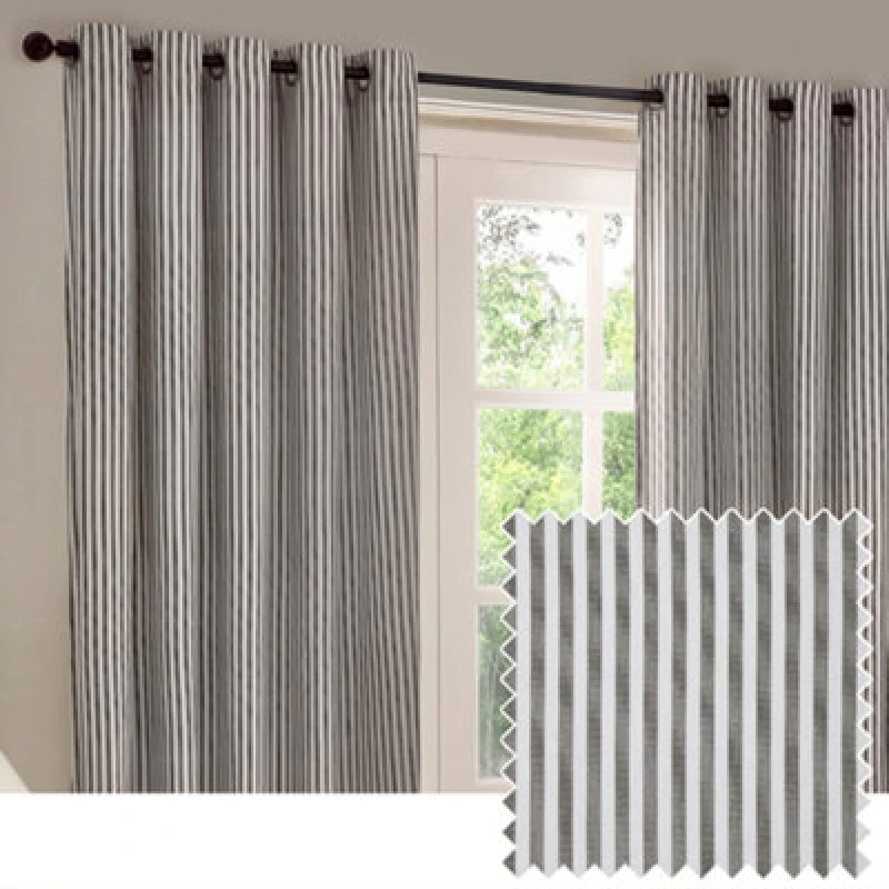 Image of Yard Hebden Striped Cotton Eyelet Curtains, Grey, (W) 168 X (D) 229Cm