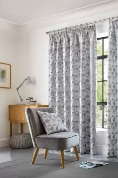 Image of Skandi Geometric Jacquard Fully Lined Taped Curtains