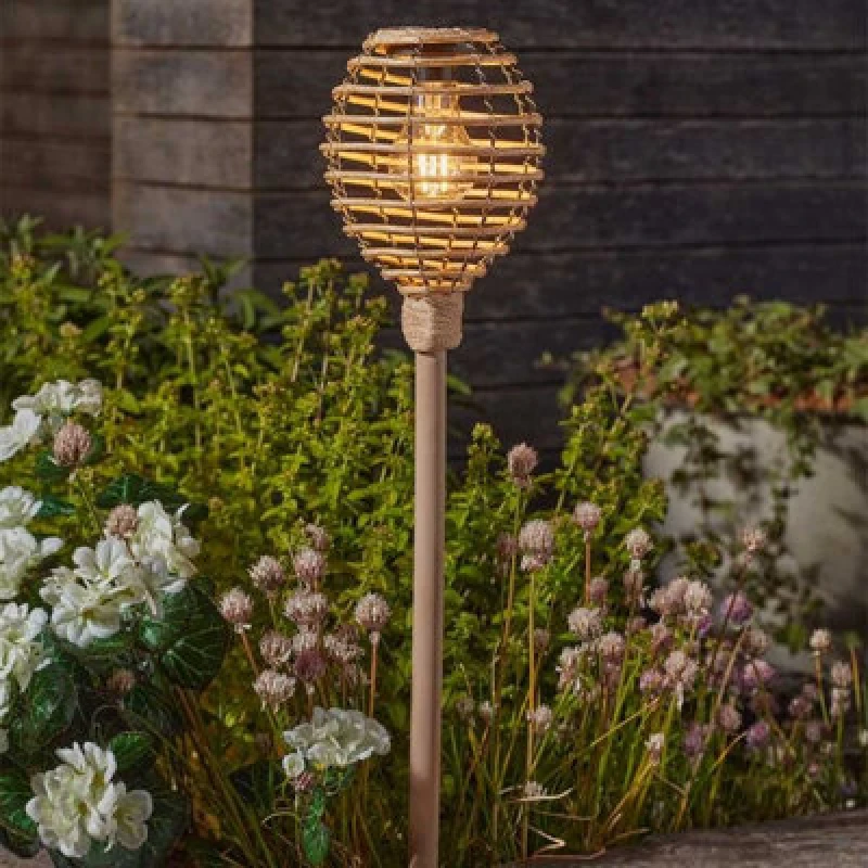 Image of SMART GARDEN 2x Smart Garden Lumina Rattan Post Stake Bollard Ground Path Solar Light Natural 1012065MO