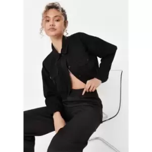 image of Missguided Tall Cropped Raw Hem Denim Jacket - Black