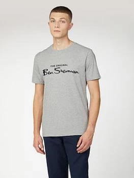 Image of Ben Sherman Signature Flock T-Shirt - Grey, Size S, Men