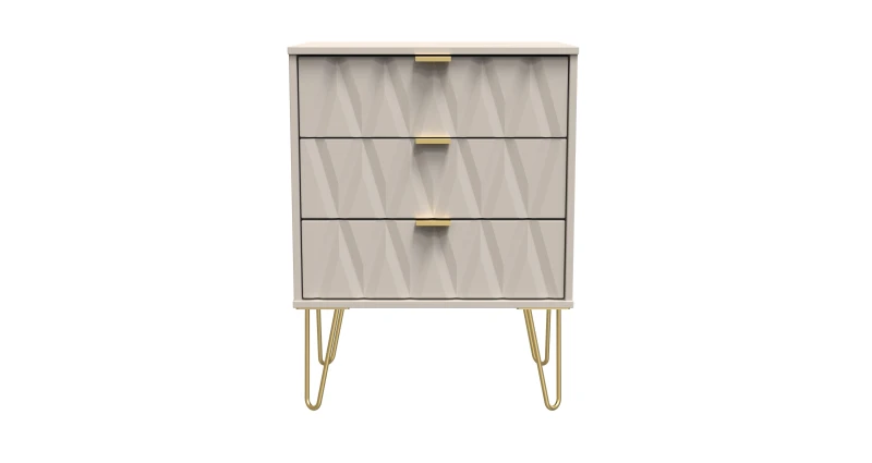 Image of Welcome Furniture Ready Assembled Diamond 3 Drawer Chest In Kashmir Matt, Cream DIF023KMK