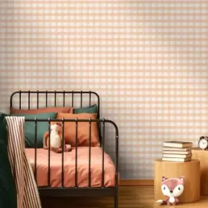 image of Holden Watercolour Gingham Soft Coral Childrens Wallpaper