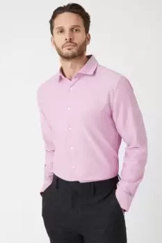 Image of Mens Burgundy Long Sleeve Slim Basket Weave Smart Shirt