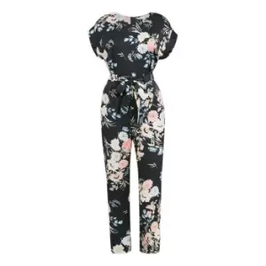 image of Yumi Black Japanese Floral Jumpsuit - Black