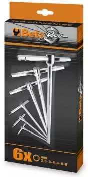 image of Beta Tools 951/S6 6pc T-Handle Wrench (3x Male Hex Ends) Set Box 009510687