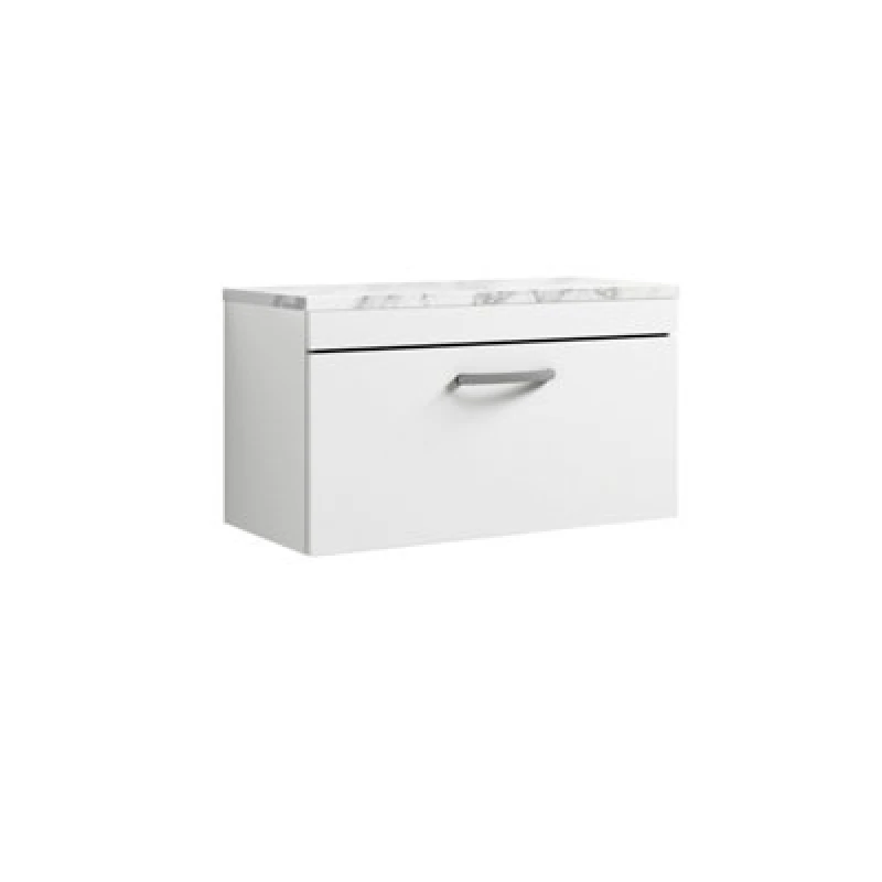 Image of Nuie Athena Wall Hung Vanity Unit With 1 Soft-Close Drawer & Carrera Marble Laminate Top