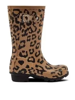Image of Hunter Original Kids Hybrid Wellington Boots, Leopard Print, Size 12 Younger