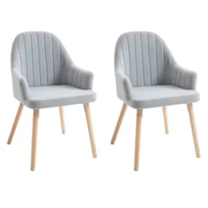Image of HOMCOM Faux Velvet Upholstered Twin-Pair Dining Armchairs Tub Velvet-Feel Dining Chairs w/Wood Legs Metal Frame Grey