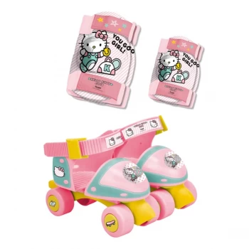 Image of Hello Kitty - Childrens Quad Skates & Protective Pads Set - Pink/White