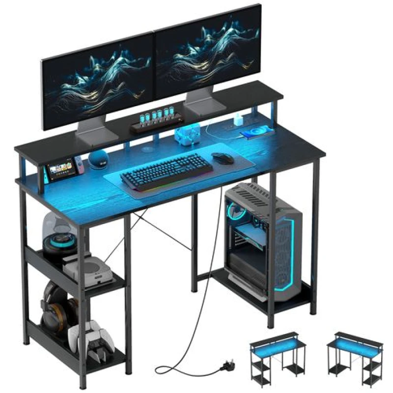 Image of HOMCOM Computer Desk Reversible Home Office Desk with Storage Black