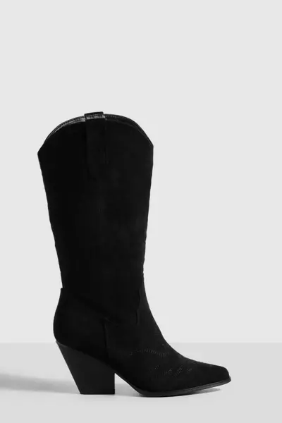 image of boohoo Low Casual Western Cowboy Boots Black