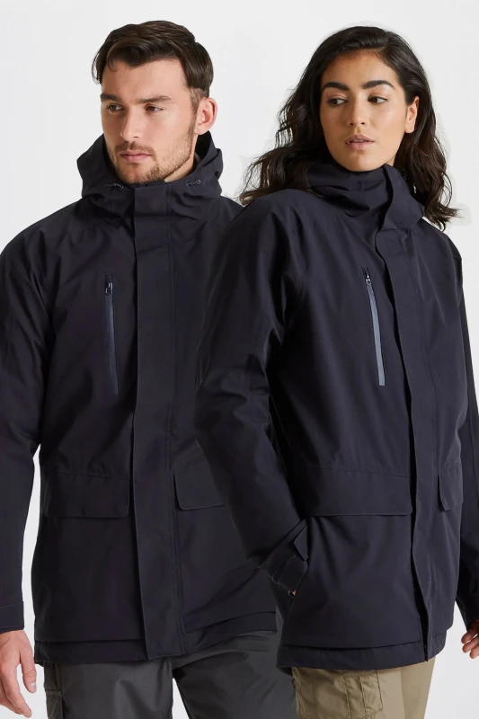 Image of Craghoppers Craghoppers Unisex 'Expert Kiwi Pro' Stretch Waterproof Long Jacket in Dark Navy Size: X-Small Dark Navy XS Unisex 5054904638376