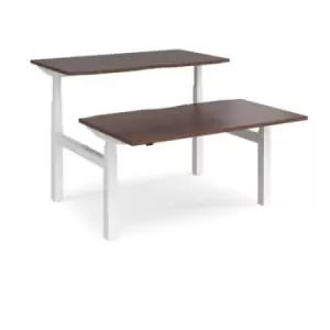 Image of Height Adjustable Desk Back To Back Rectangular Desks 1400mm Walnut Tops With White Frames Elev8 Touch
