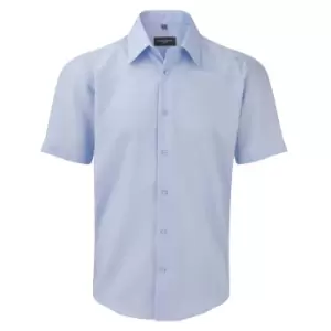 Image of Russell Collection Mens Short Sleeve Tailored Ultimate Non-Iron Shirt (14.5inch) (Bright Sky)