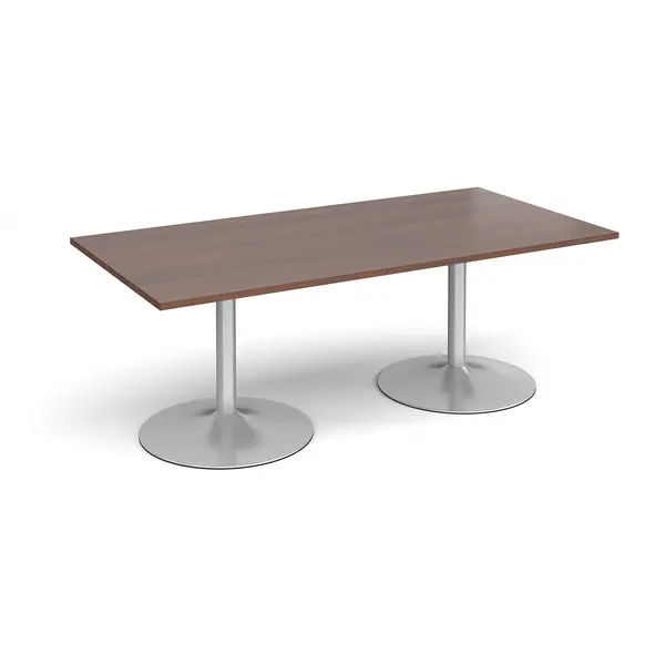 Image of Trumpet Base Rectangular Office Boardroom Table - Walnut - Silver Base - W2000mm