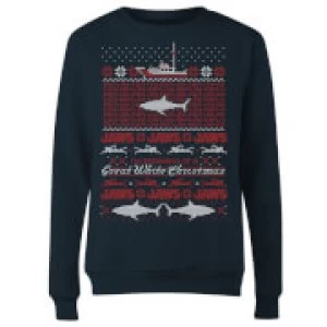 Image of Jaws Great White Christmas Womens Sweatshirt - Navy - XXL