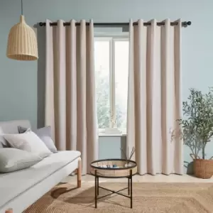 Image of Catherinelansfield - Catherine Lansfield Chambray Yarn Dyed 100% Cotton Eyelet Curtains, Natural, 46 x 54 Inch