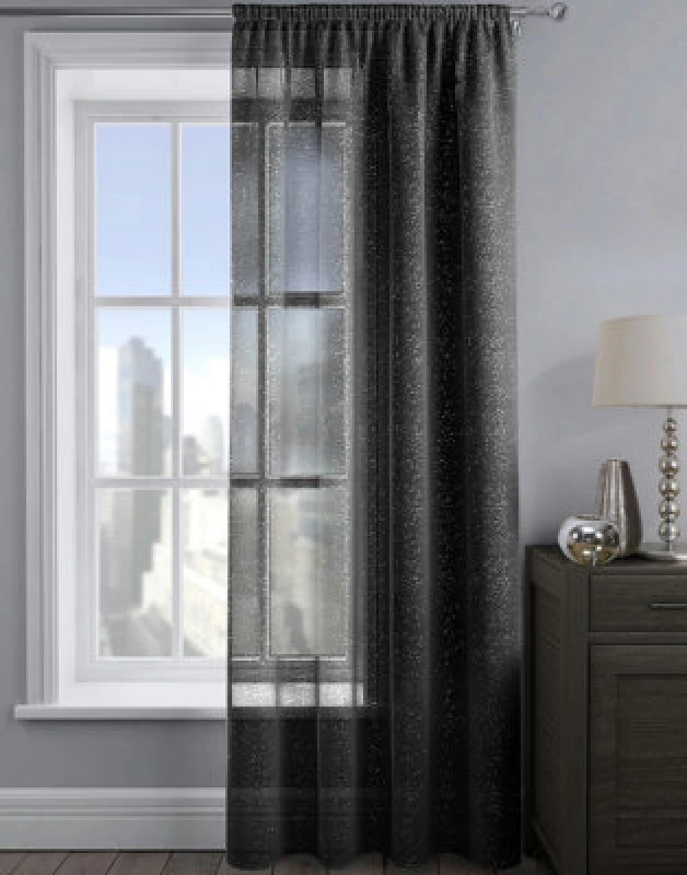 Image of Velosso Alessandria Sheer Voile Panel Slot Top in Black Size: 137cm width x 183cm drop Black Unisex 137cm width x 183cm drop