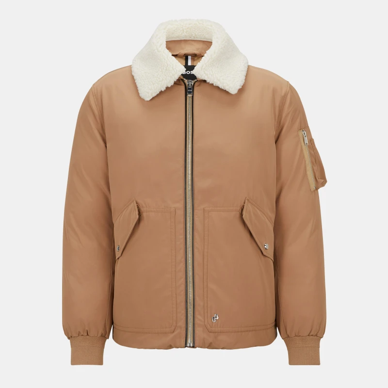 Image of Boss Mens Calliano Tailored Shearling Jacket Beige male 36 (46)
