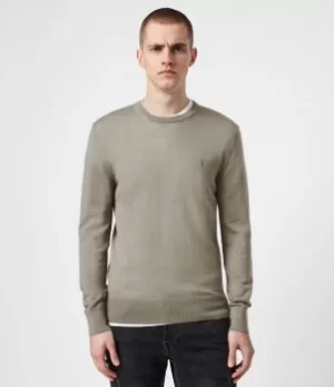 image of AllSaints Mens Mode Merino Crew Jumper, Calke Green, Size: XXL