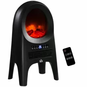 image of HOMCOM Freestanding Ceramic Space Heater with Flame Effect in Black, black